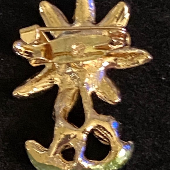 2 vintage inspired brown floral enamel brooches/pins with crystal accents - Picture 7 of 8